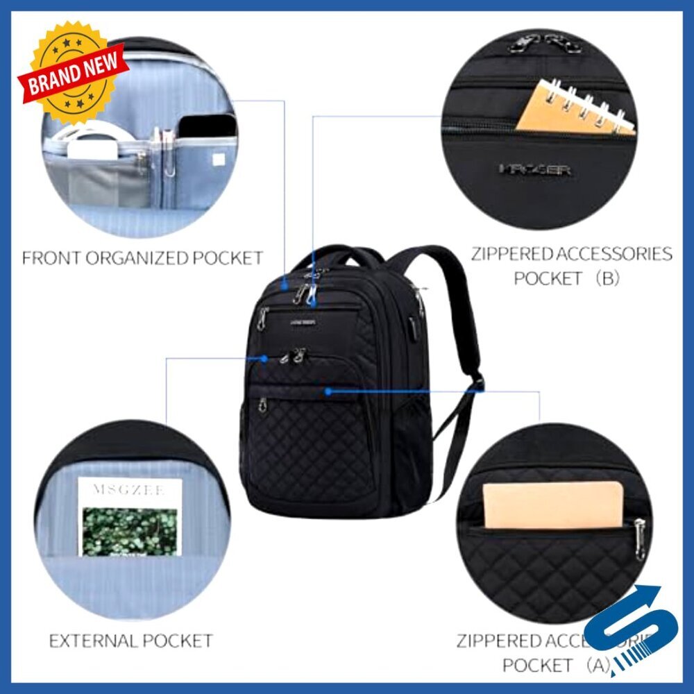 Large Travel Laptop Backpack Water-Repellent Daypack with USB Charging Port - Picture 2 of 6